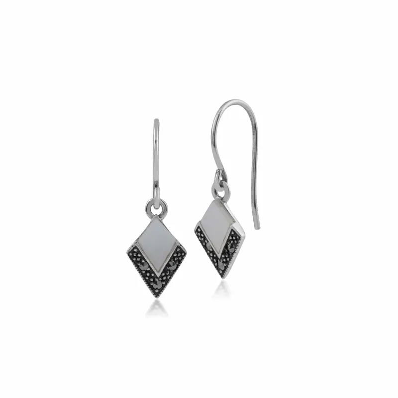 Gemondo Sterling Silver Mother of Pearl & Marcasite Art Deco Drop Earrings sold by Gemondo Jewellery