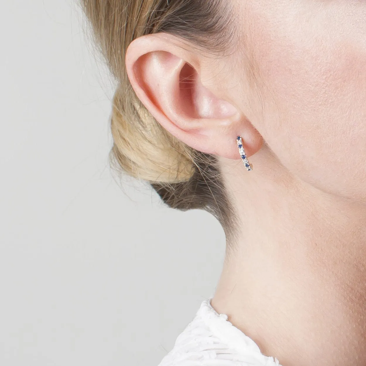 Classic Round Sapphire & Diamond Half Hoop Style Earrings in 9ct Yellow Gold sold by Gemondo Jewellery product image thumbnail 2