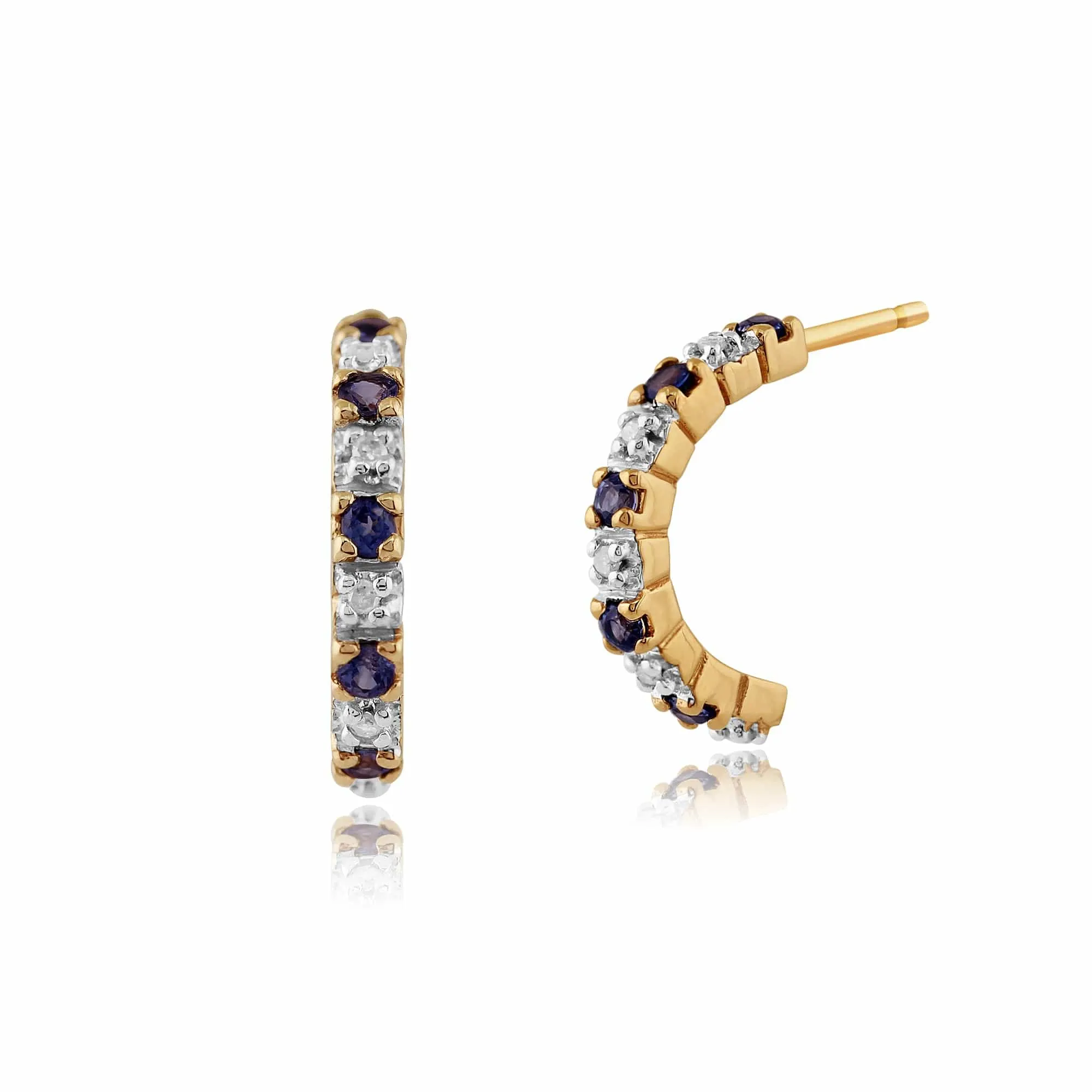 Classic Round Sapphire & Diamond Half Hoop Style Earrings in 9ct Yellow Gold sold by Gemondo Jewellery