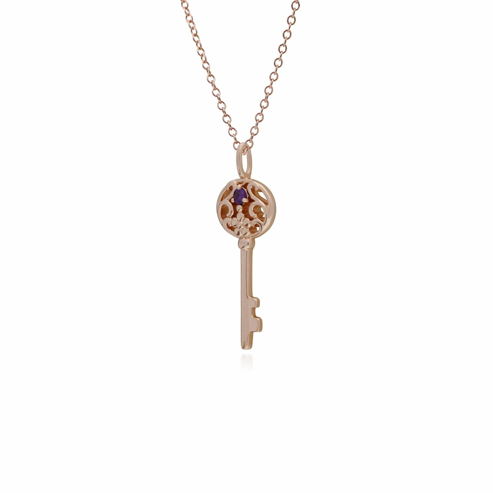 Rose Gold Plated Sterling Silver Amethyst Big Key Charm sold by Gemondo Jewellery product image thumbnail 2