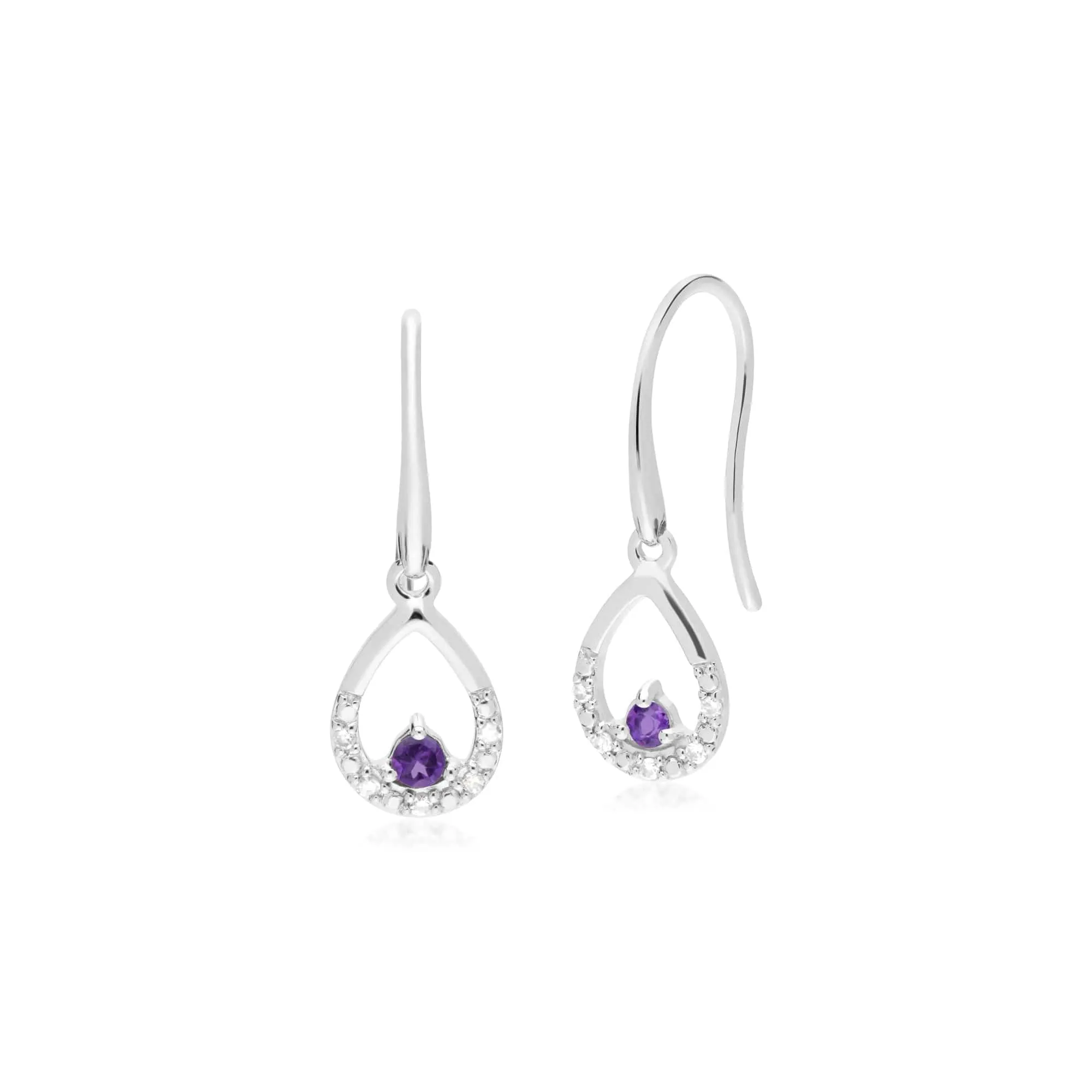 Classic Round Amethyst & Diamond Tear Drop Earrings in 9ct White Gold sold by Gemondo Jewellery