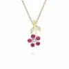 Floral Ruby & Diamond Pendant Necklace in 9ct Yellow Gold sold by Gemondo Jewellery
