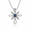 Floral Round Sapphire & Diamond Starburst Pendant & Ring Set in 9ct White Gold sold by Gemondo Jewellery