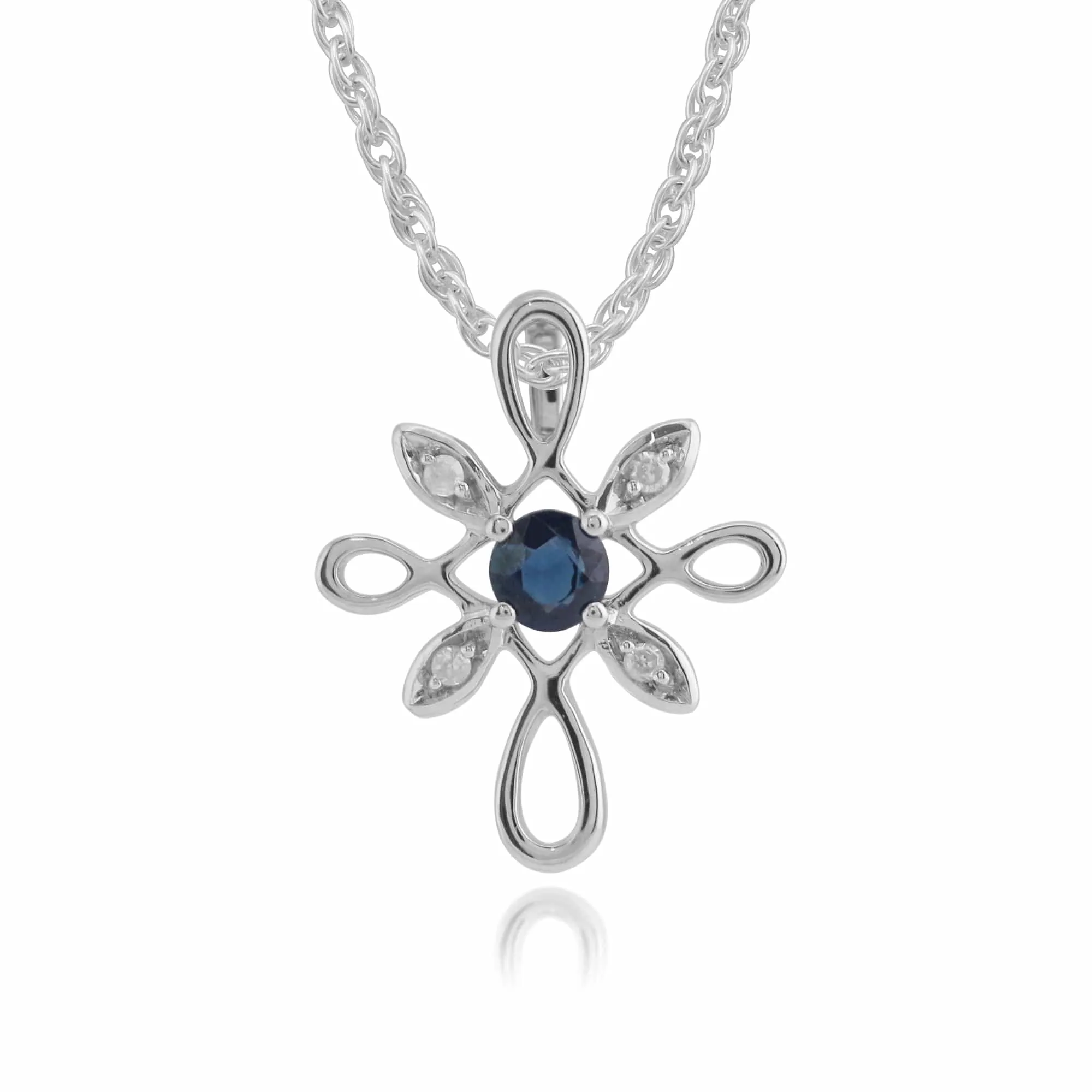 Floral Round Sapphire & Diamond Starburst Pendant & Ring Set in 9ct White Gold sold by Gemondo Jewellery product image thumbnail 2