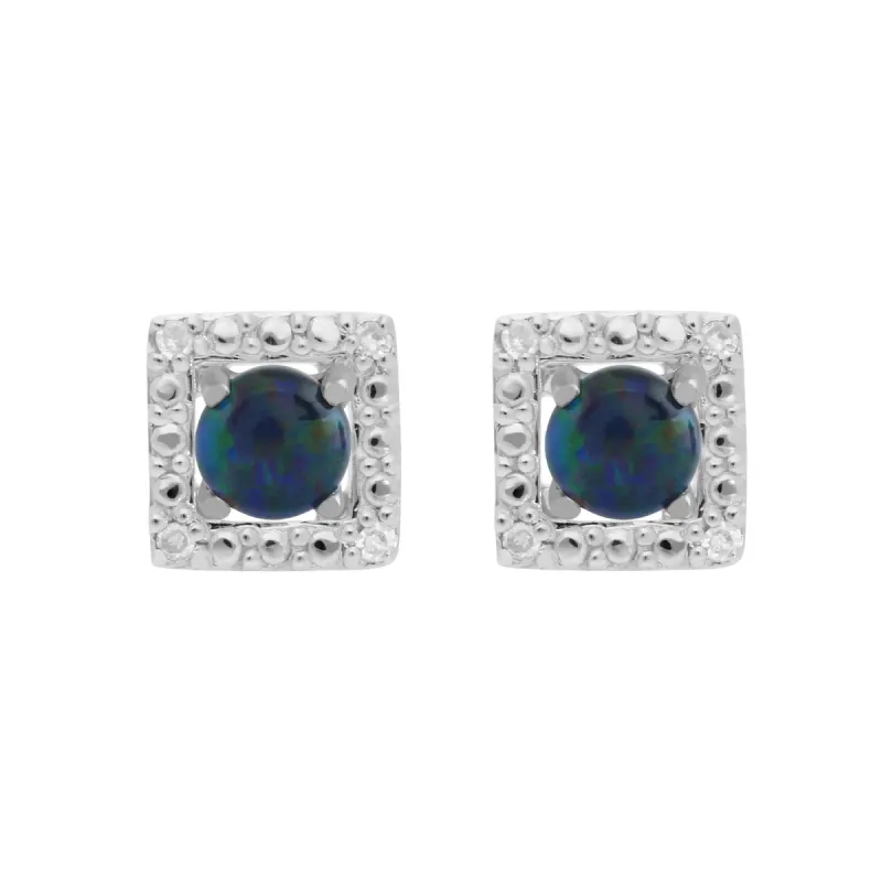 Classic Round Triplet Opal Studs with Detachable Diamond Square Ear Jacket in 9ct White Gold sold by Gemondo Jewellery