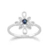Floral Round Sapphire & Diamond Starburst Pendant & Ring Set in 9ct White Gold sold by Gemondo Jewellery