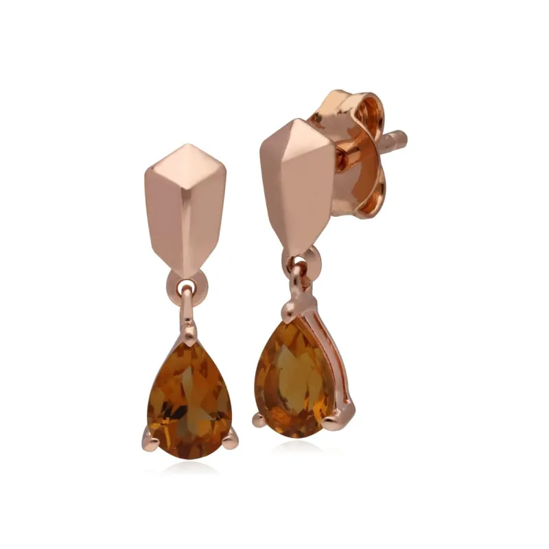 Micro Statement Citrine Earrings in Rose Gold Plated Silver sold by Gemondo Jewellery