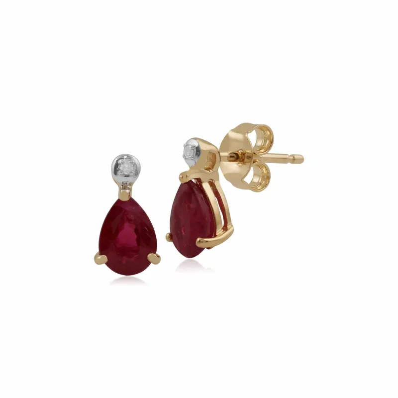 Classic Pear Ruby & Diamond Drop Earrings in 9ct Yellow Gold sold by Gemondo Jewellery