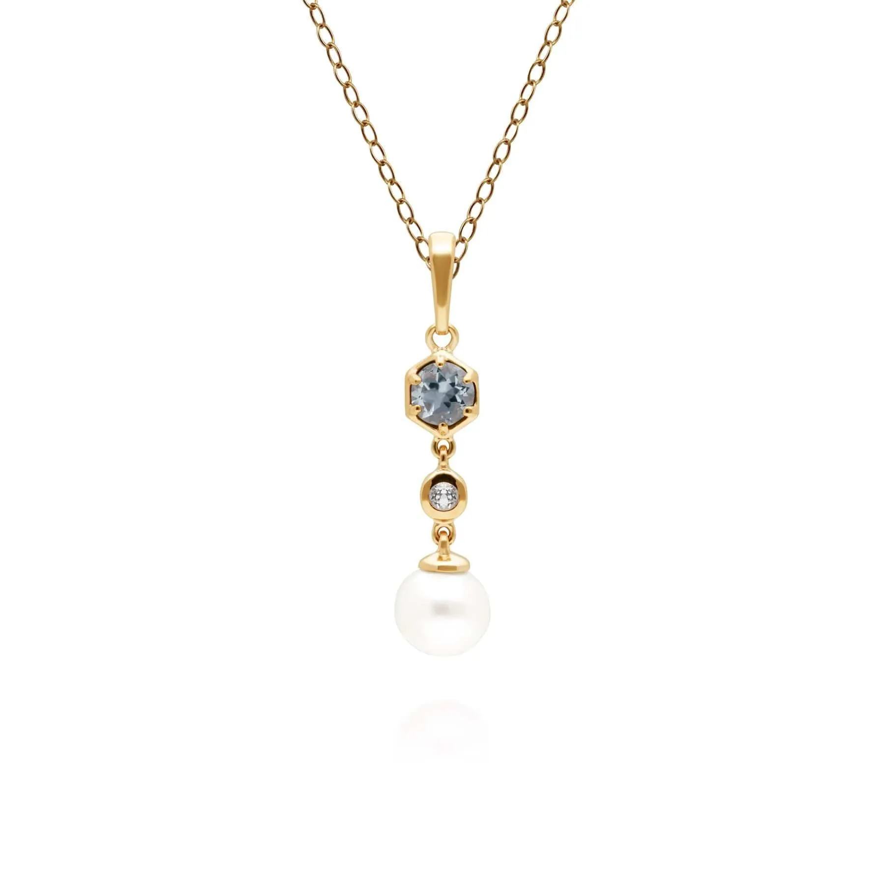 Modern Pearl, Aquamarine & Topaz Drop Pendant in Gold Plated Silver sold by Gemondo Jewellery
