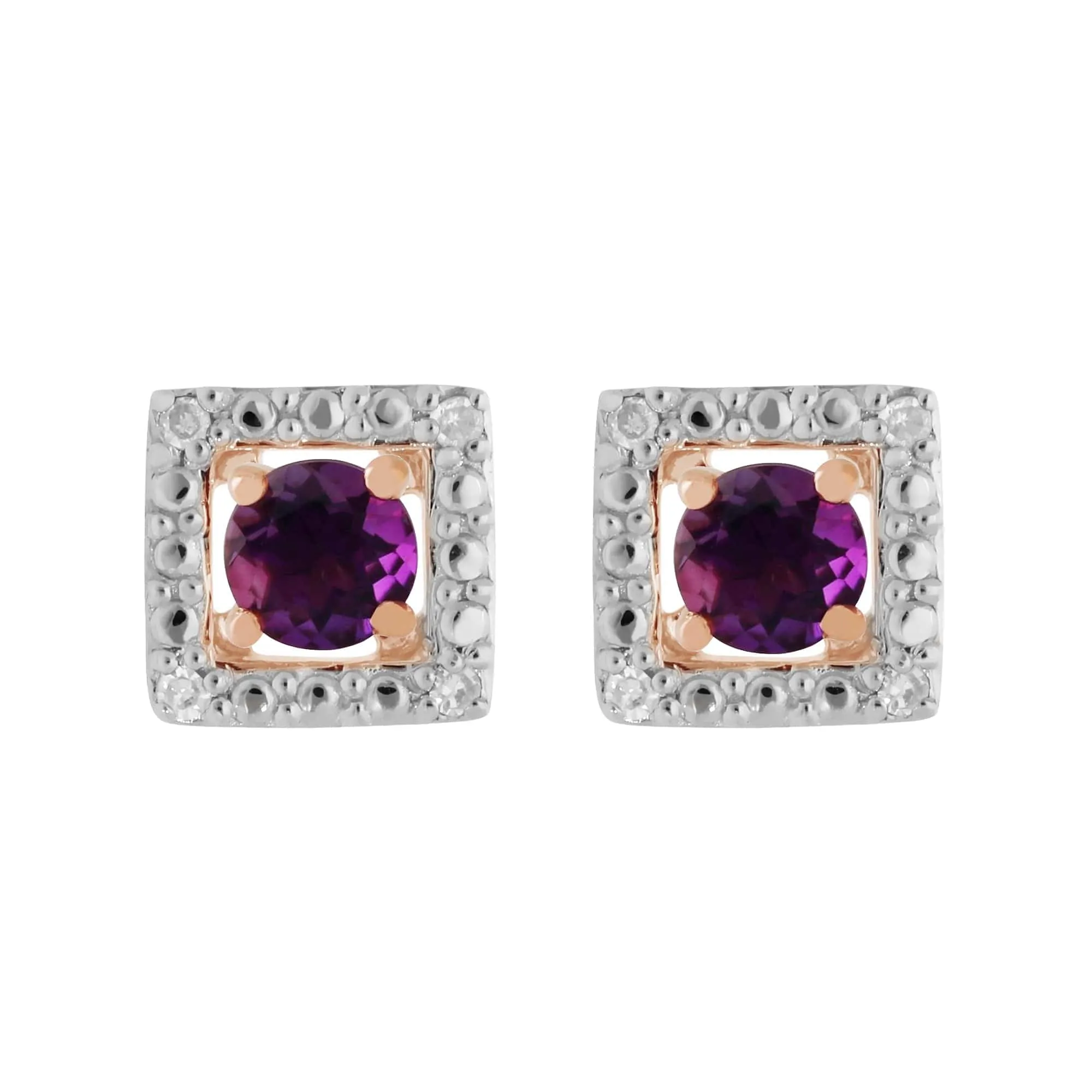 Classic Round Amethyst Stud Earrings with Detachable Diamond Square Ear Jacket in 9ct Rose Gold sold by Gemondo Jewellery