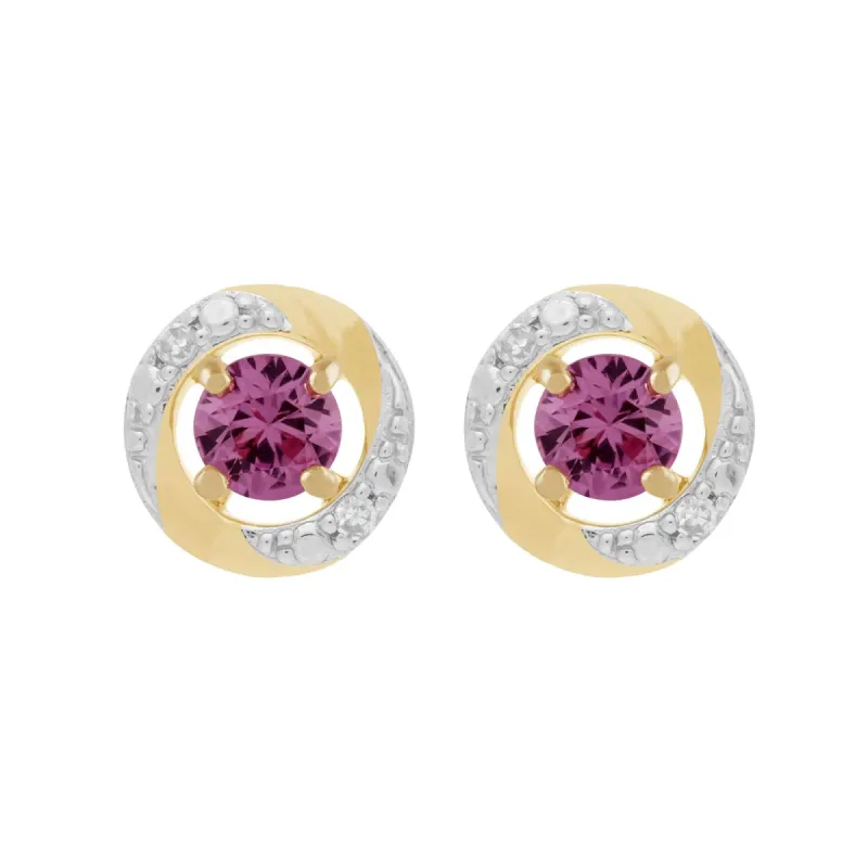 Classic Round Pink Sapphire Stud Earrings with Detachable Diamond Halo Ear Jacket in 9ct Yellow Gold sold by Gemondo Jewellery