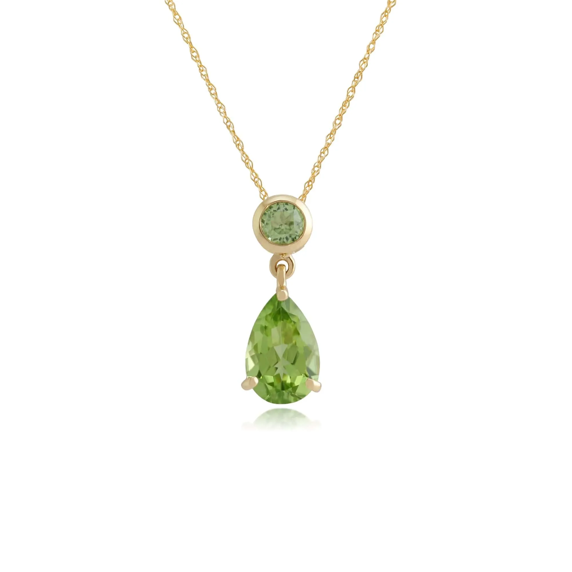 Classic Pear & Round Peridot Pendant in 9ct Yellow Gold sold by Gemondo Jewellery