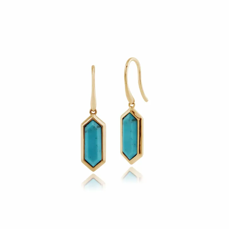 Geometric Hexagon Turquoise Prism Drop Earrings in Gold Plated Silver sold by Gemondo Jewellery