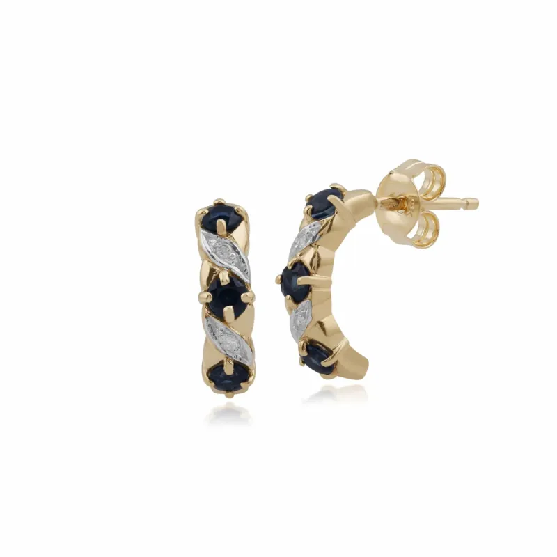 Art Nouveau Style  Sapphire & Diamond Half Hoop Earrings in 9ct Gold sold by Gemondo Jewellery