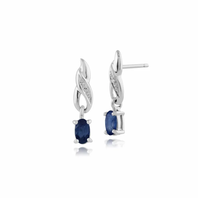 Classic Oval Sapphire & Diamond Drop Earrings in 9ct White Gold sold by Gemondo Jewellery