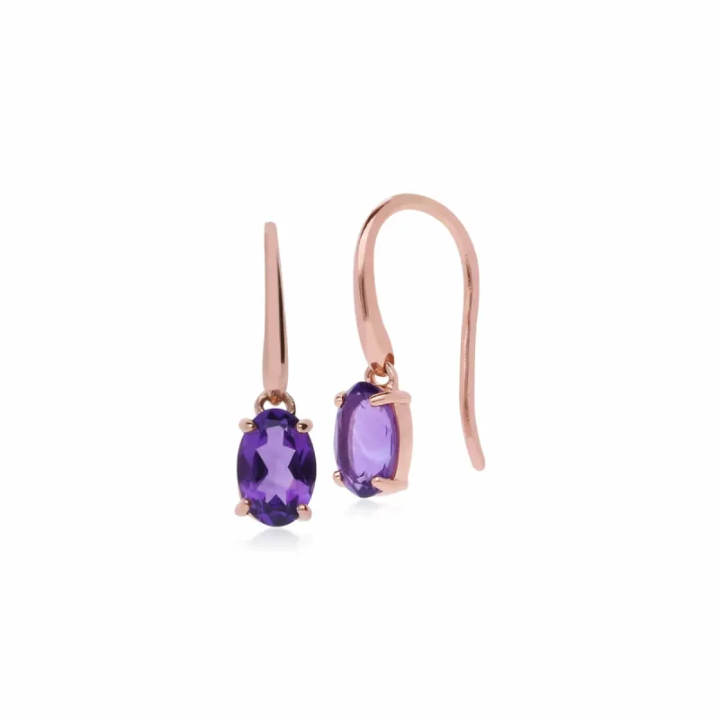Classic Oval Amethyst Drop Fish Hook Earrings in 9ct Rose Gold sold by Gemondo Jewellery