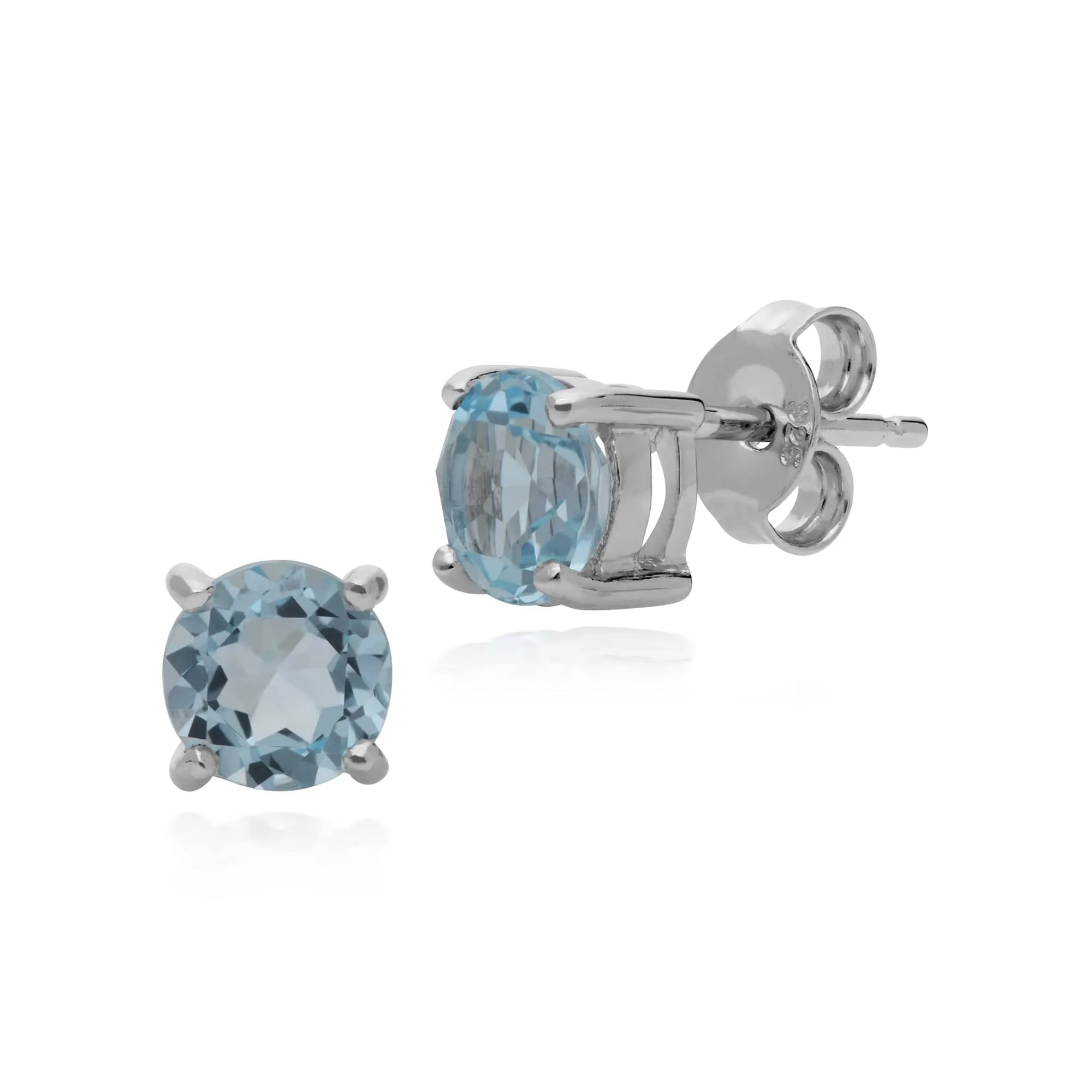 Essential Round Blue Topaz Claw Set Stud Earrings in 925 Sterling Silver sold by Gemondo Jewellery