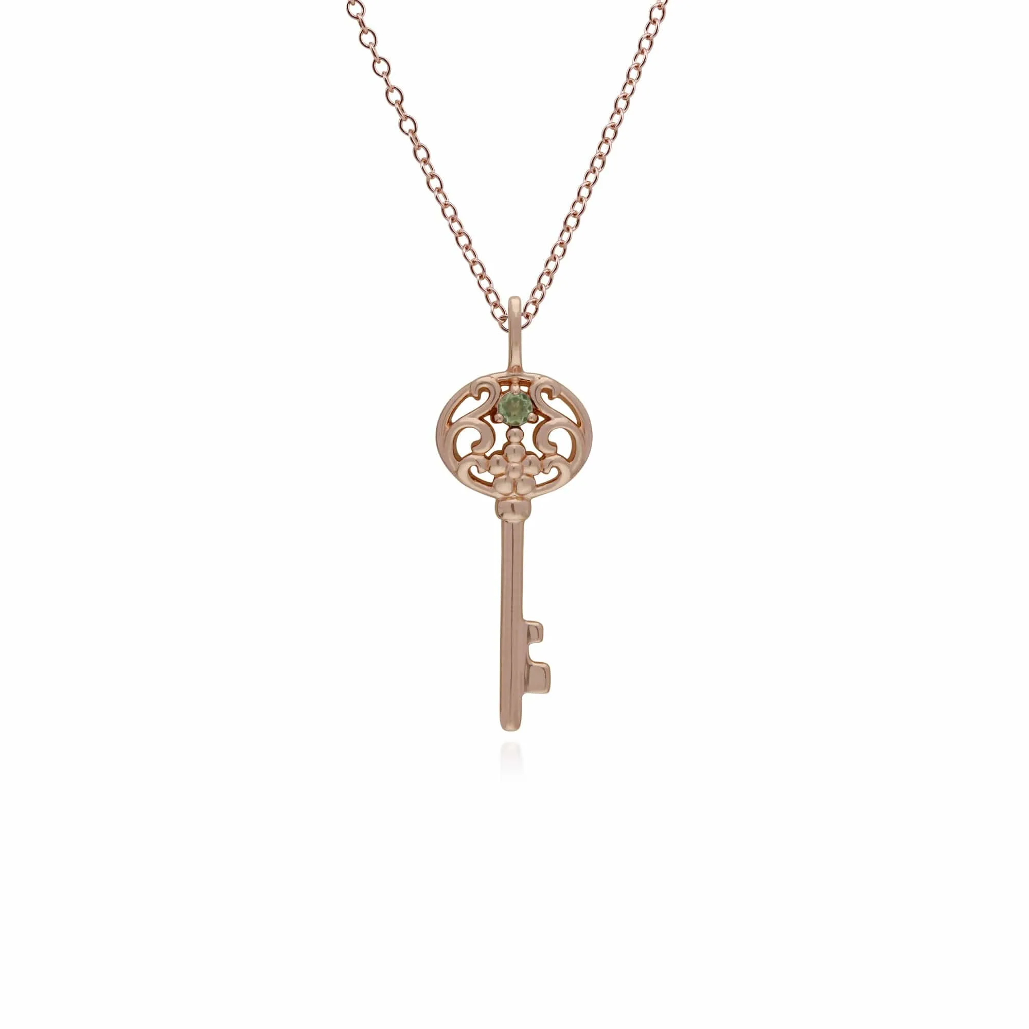 Classic Swirl Heart Lock Pendant & Peridot Big Key Charm in Rose Gold Plated 925 Sterling Silver sold by Gemondo Jewellery product image thumbnail 2