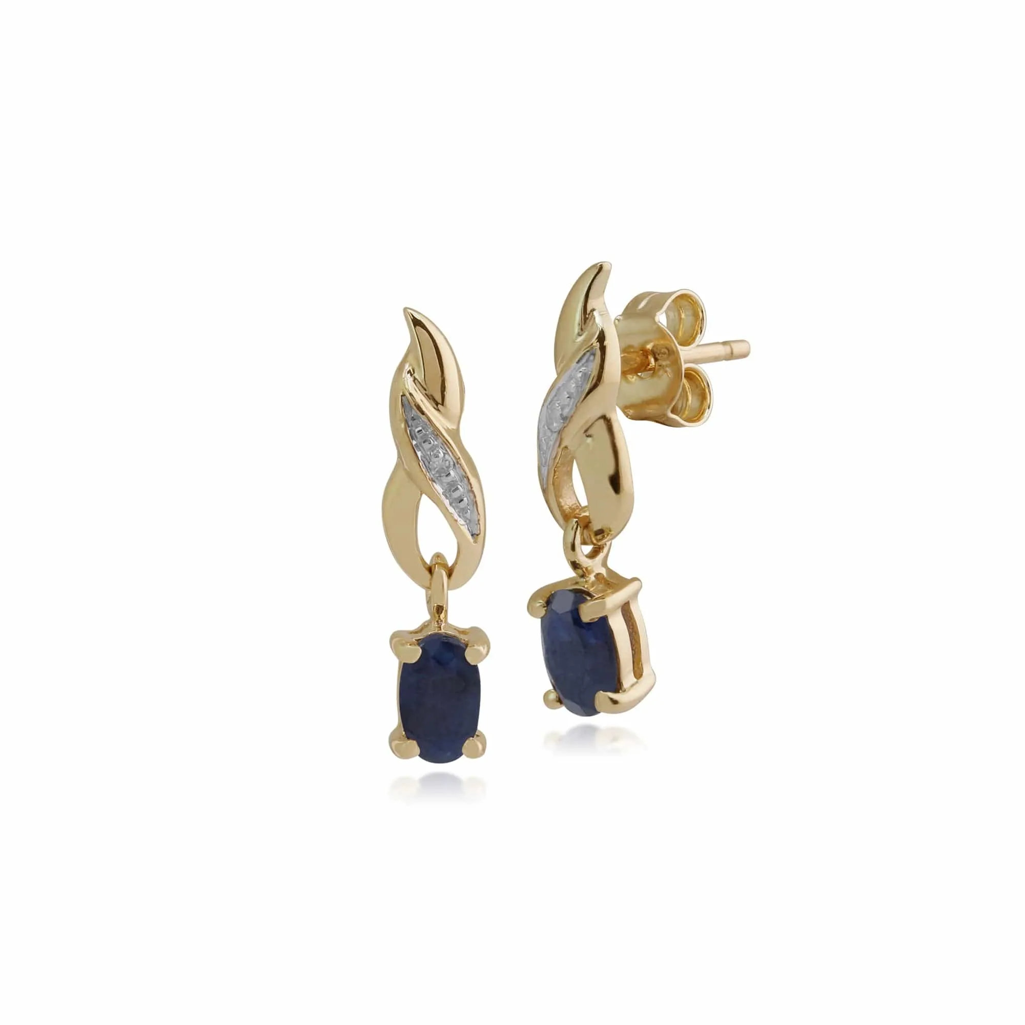 Classic Oval Sapphire & Diamond Twist Drop Earrings & Pendant Set in 9ct Yellow Gold sold by Gemondo Jewellery product image thumbnail 2