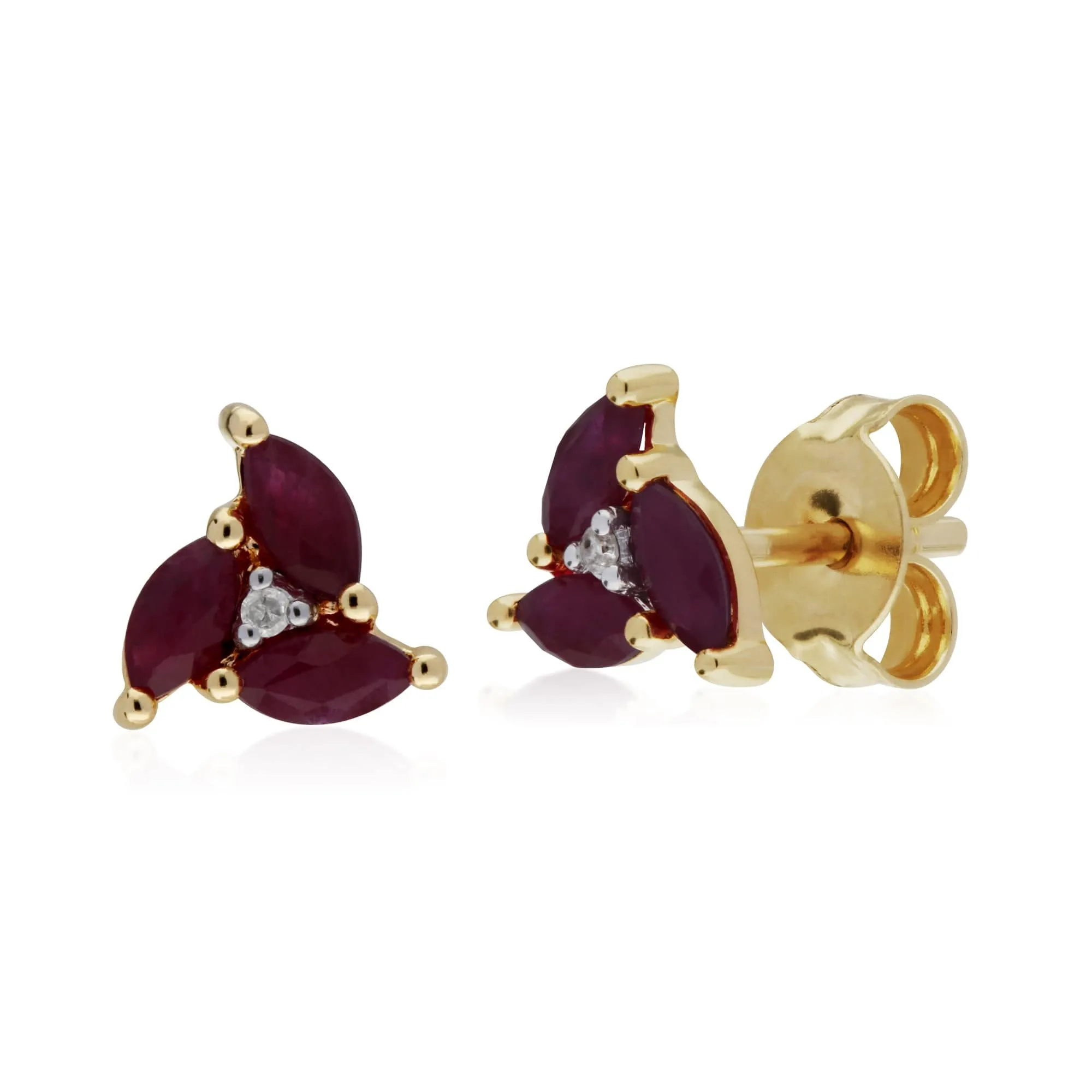 Classic Round Ruby Marquise Cluster Stud Earrings & Necklace Set in 9ct Yellow Gold sold by Gemondo Jewellery product image thumbnail 2