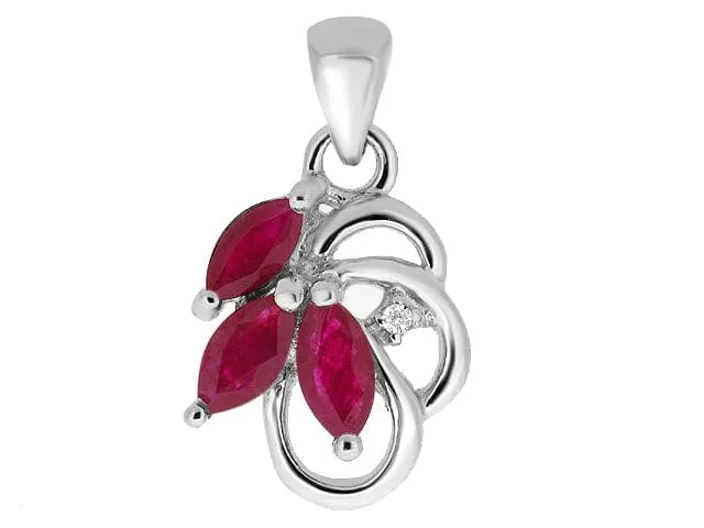 9ct White Gold 0.41ct Natural Ruby & Diamond Floral Gemstone Pendant on Chain sold by Gemondo Jewellery