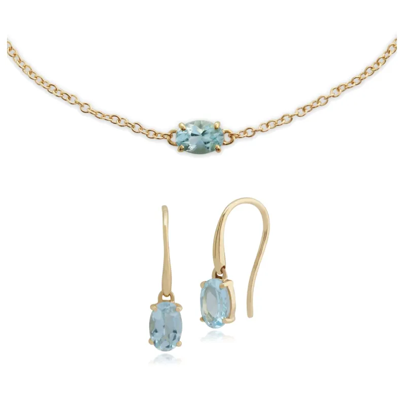 Classic Oval Aquamarine Single Stone Drop Earrings & Bracelet Set in 9ct Yellow Gold sold by Gemondo Jewellery