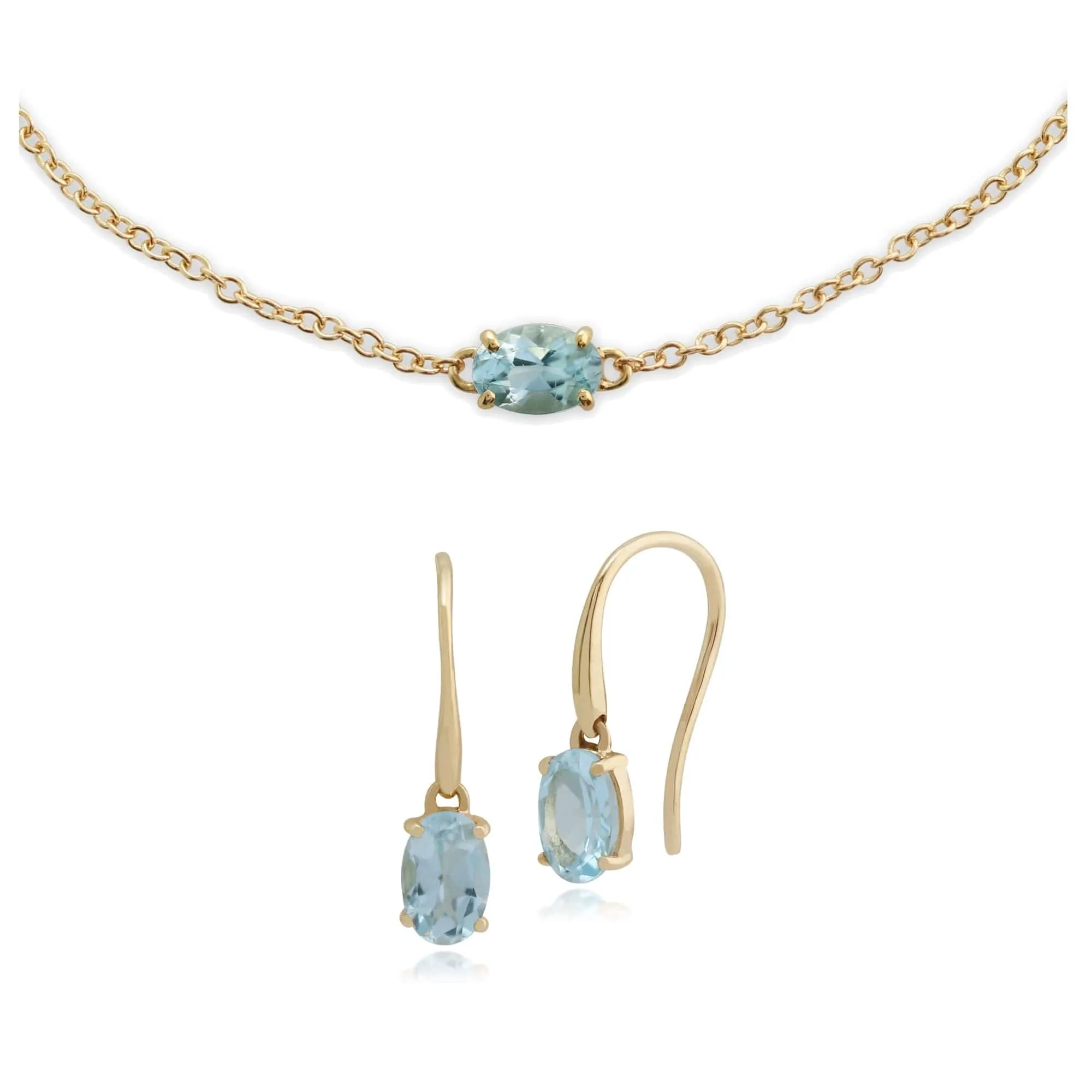 Classic Oval Aquamarine Single Stone Drop Earrings & Bracelet Set in 9ct Yellow Gold sold by Gemondo Jewellery