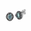 Art Deco Style Oval Blue Topaz and Marcasite Cluster Stud Earrings & Pendant Set in 925 Sterling Silver sold by Gemondo Jewellery