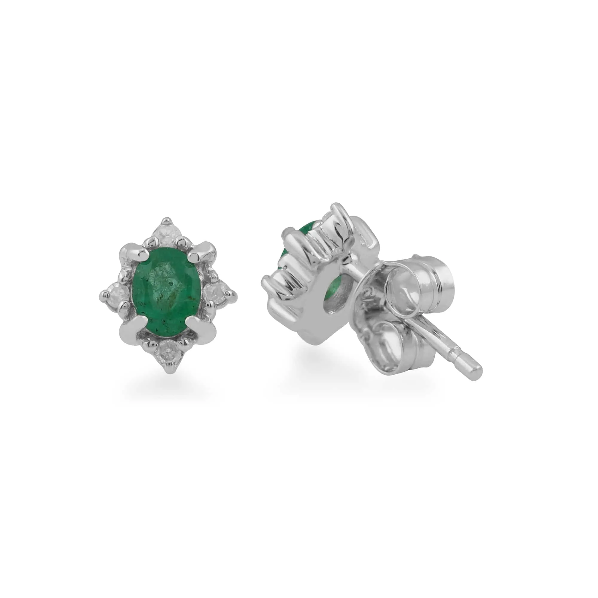 Classic Oval Emerald & Diamond Cluster Stud Earrings in 9ct White Gold sold by Gemondo Jewellery product image thumbnail 2