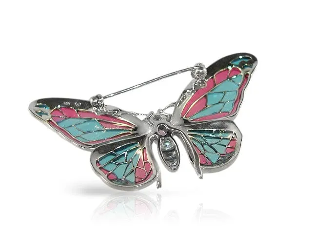 Art Nouveau Style Amethyst, Marcasite & Enamel Butterfly Brooch in Sterling Silver sold by Gemondo Jewellery product image thumbnail 3