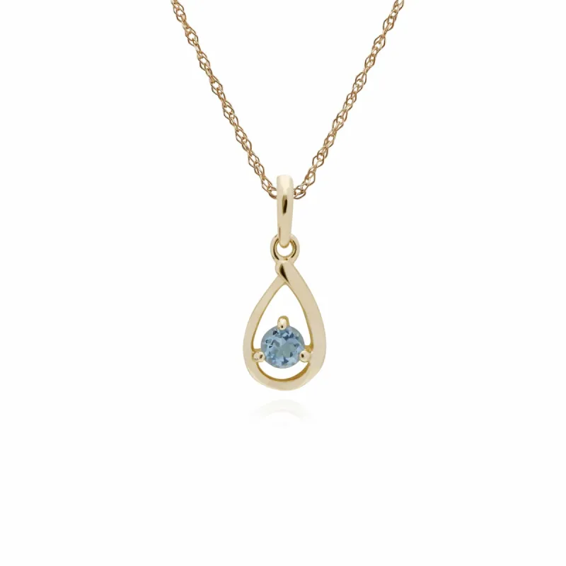 Classic Single Stone Round Aquamarine Tear Drop Pendant in 9ct Gold sold by Gemondo Jewellery