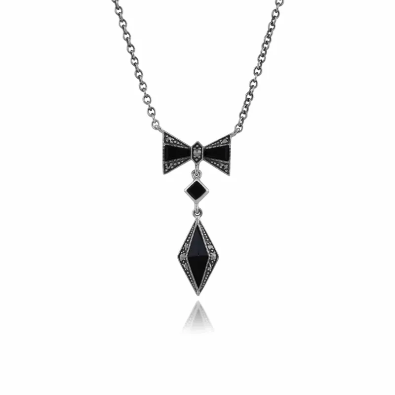 Gemondo 925 Sterling Silver 0.65ct Black Onyx & Marcasite Art Deco 45cm Necklace sold by Gemondo Jewellery