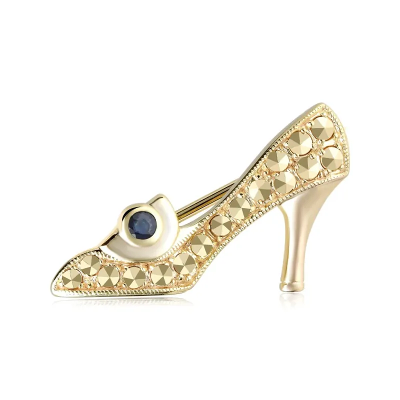 Sapphire & Marcasite Shoe Brooch in 18ct Gold Plated Silver sold by Gemondo Jewellery