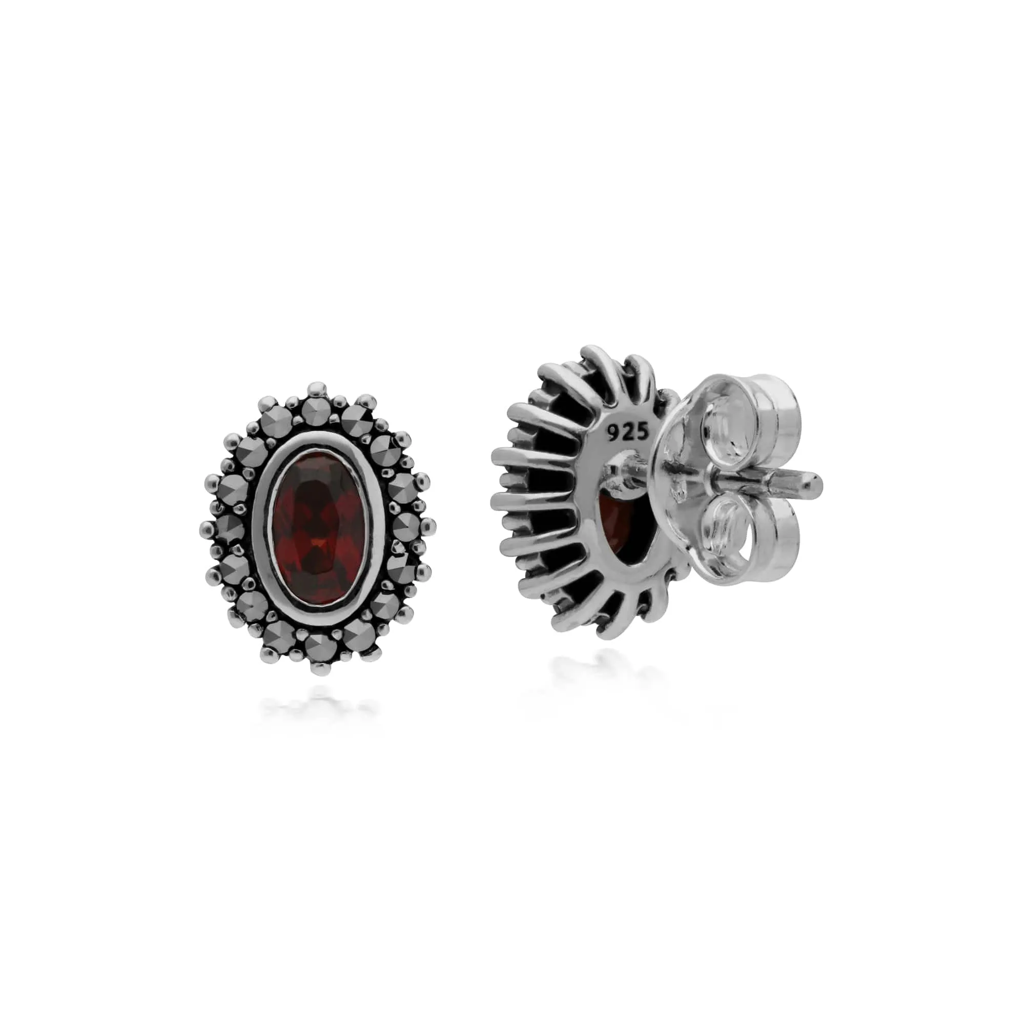 Sterling Silver Mozambique Garnet & Marcasite January Art Nouveau Stud Earrings sold by Gemondo Jewellery product image thumbnail 2