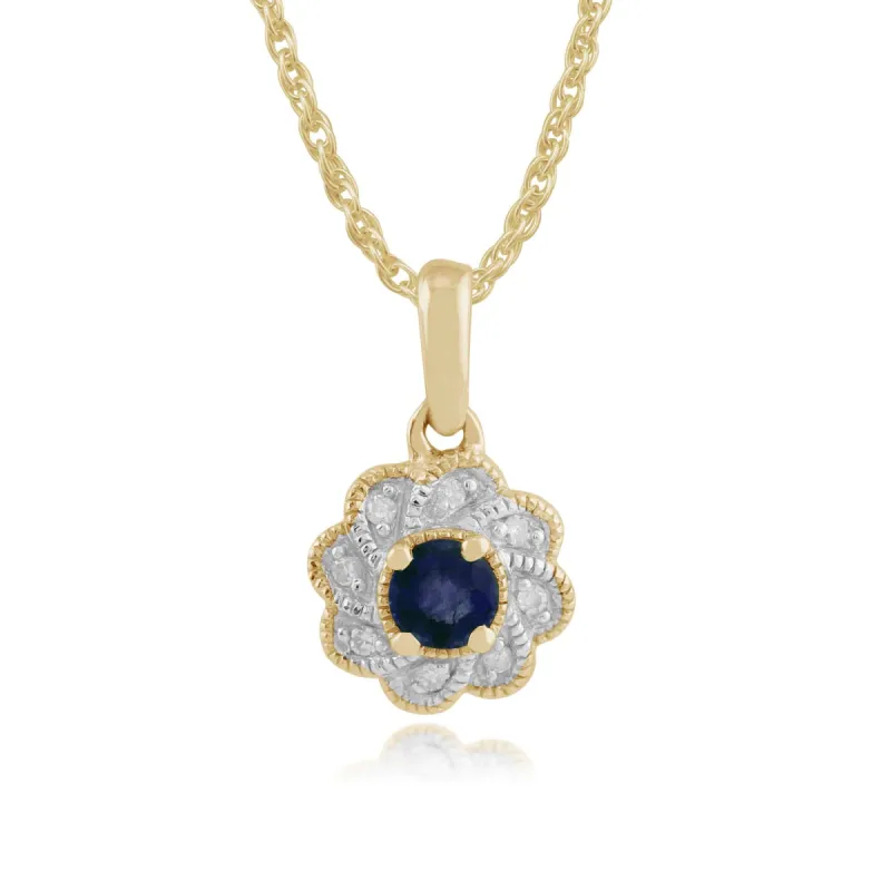 Gemondo 9ct Yellow Gold 0.22ct Sapphire & Diamond Floral Pendant on 45cm Chain sold by Gemondo Jewellery