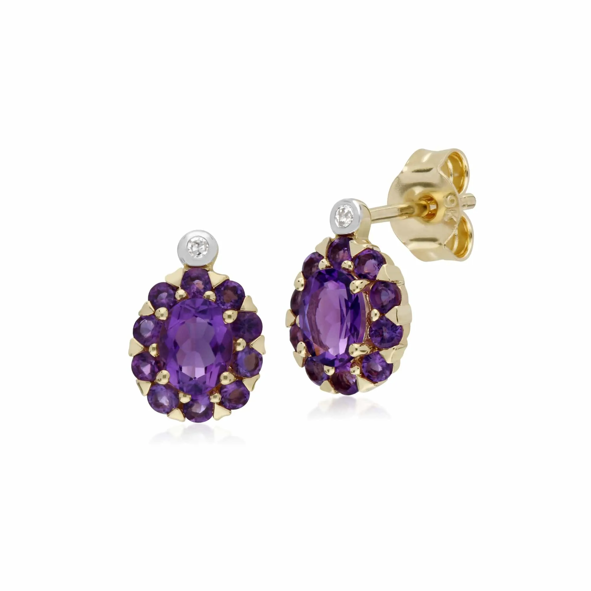 Gemondo 9ct Yellow Gold Amethyst & Diamond Oval Cluster Stud Earrings sold by Gemondo Jewellery