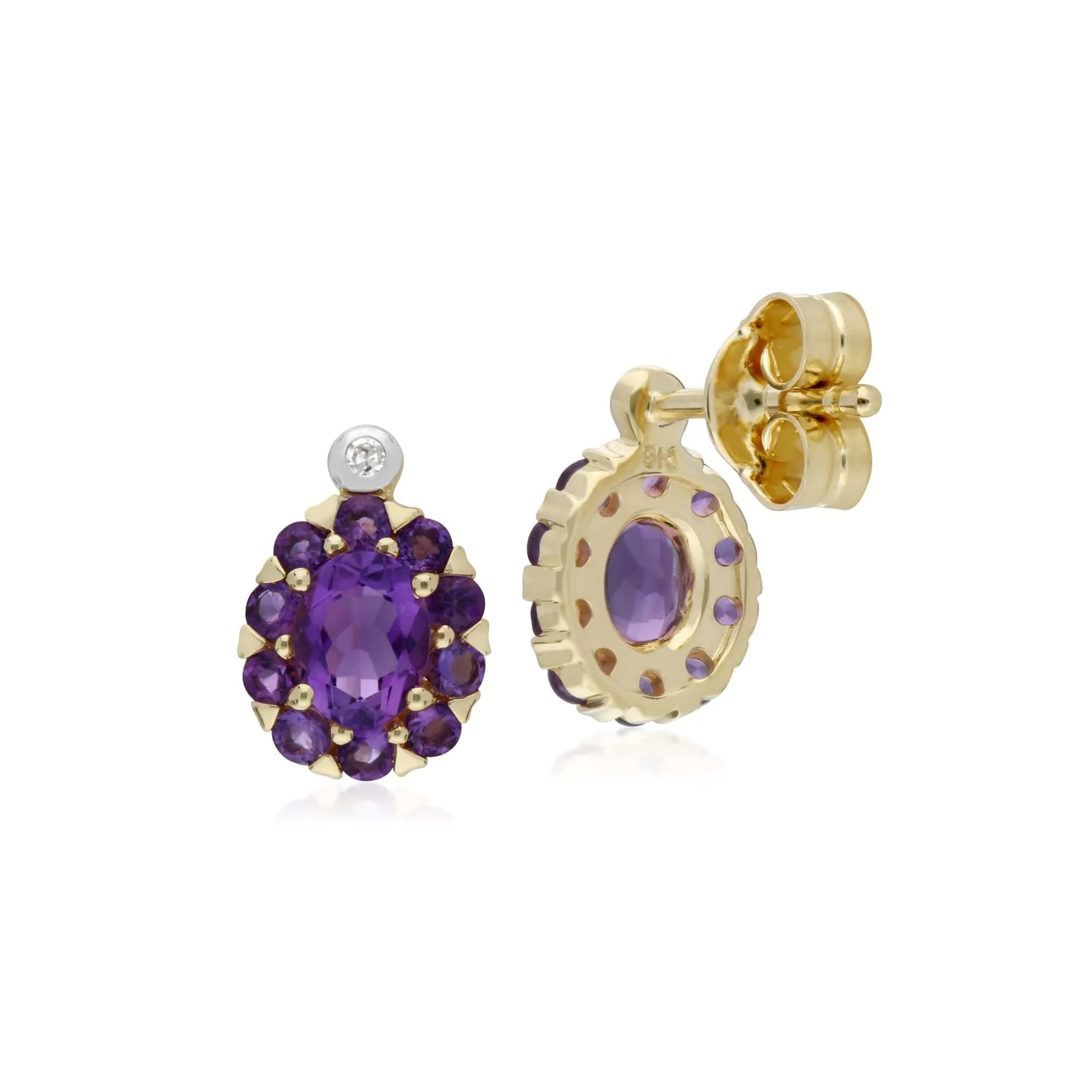 Gemondo 9ct Yellow Gold Amethyst & Diamond Oval Cluster Stud Earrings sold by Gemondo Jewellery product image thumbnail 2