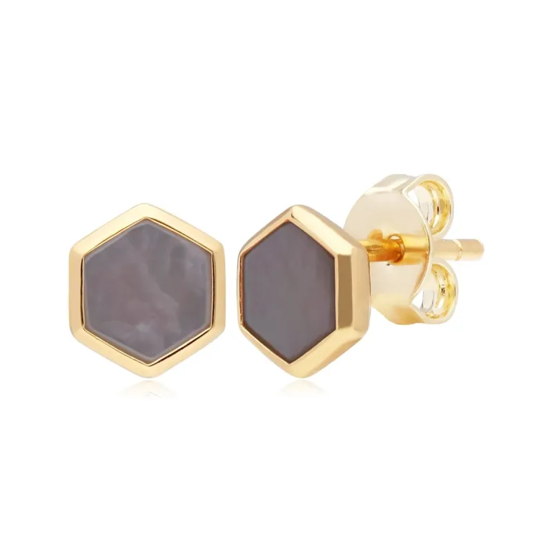 Micro Statement Mother of Pearl Stud Earrings in Gold Plated  Silver sold by Gemondo Jewellery