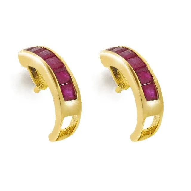 9ct Yellow Gold 0.68ct Natural Ruby Half Hoop Earrings sold by Gemondo Jewellery