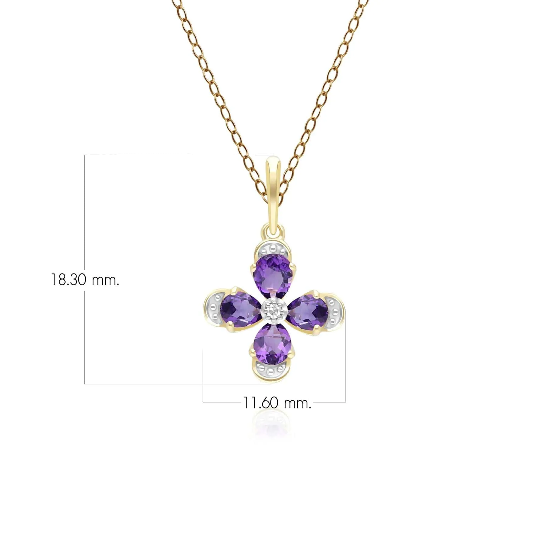 Floral Amethyst & Diamond Pendant Necklace in 9ct Yellow Gold sold by Gemondo Jewellery product image thumbnail 3