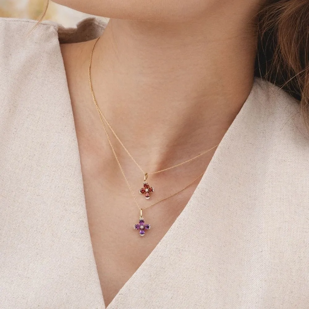 Floral Amethyst & Diamond Pendant Necklace in 9ct Yellow Gold sold by Gemondo Jewellery product image thumbnail 2