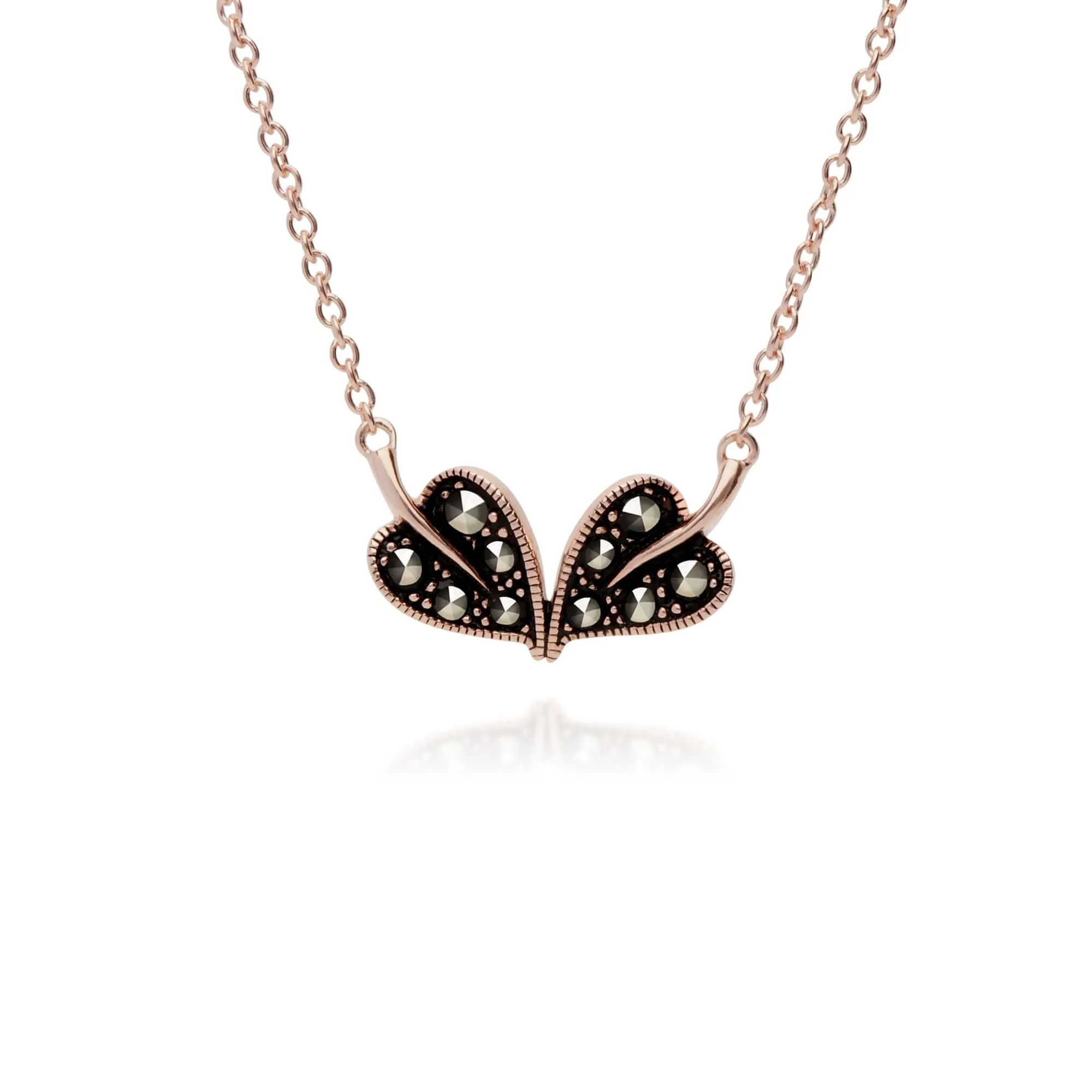 Rose Gold Plated Marcasite Leaf Stud Earrings & Necklace Set in 925 Sterling Silver sold by Gemondo Jewellery product image thumbnail 3