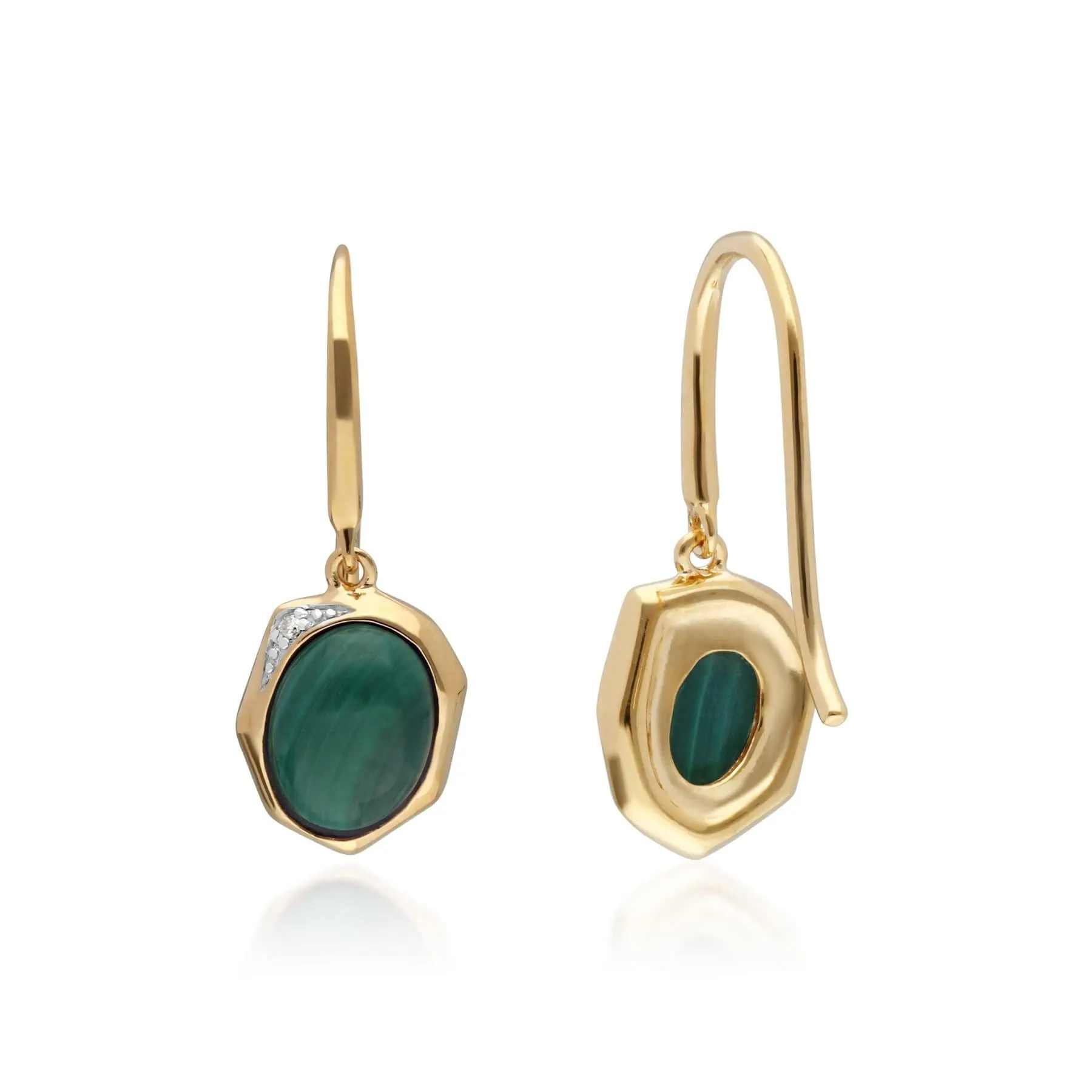 Irregular B Gem Malachite & Diamond Drop Earrings in Gold Plated Sterling Silver sold by Gemondo Jewellery product image thumbnail 2