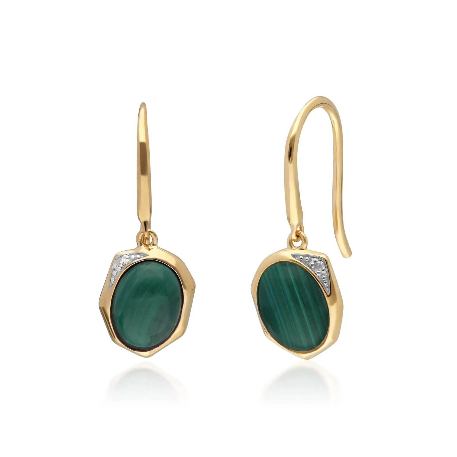 Irregular B Gem Malachite & Diamond Drop Earrings in Gold Plated Sterling Silver sold by Gemondo Jewellery