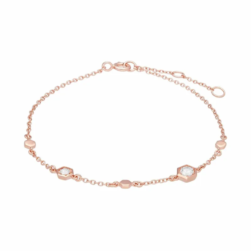 Honeycomb Inspired Clear Sapphire Link Bracelet in 9ct Rose Gold sold by Gemondo Jewellery