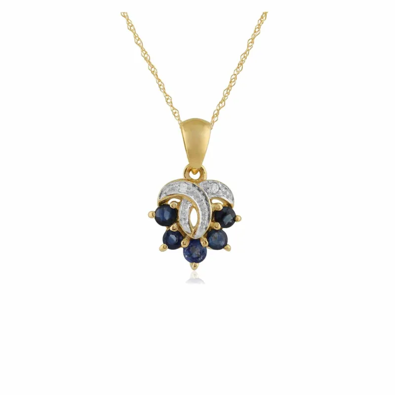 9ct Yellow Gold 0.40ct Natural Sapphire & Diamond Contemporary Pendant on Chain sold by Gemondo Jewellery