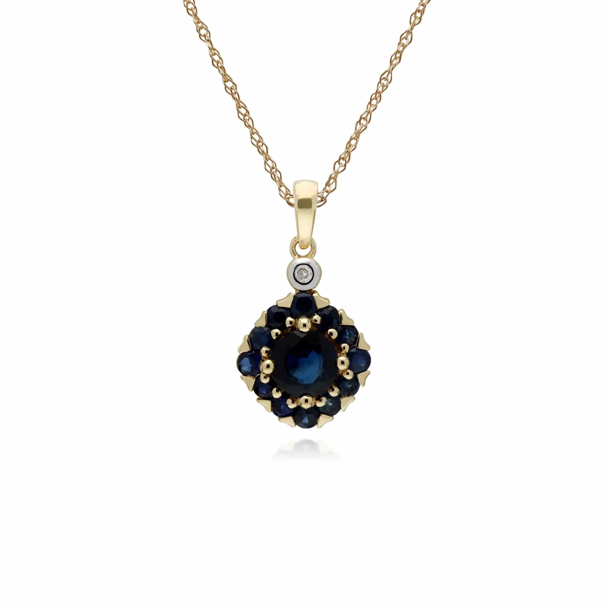 Gemondo 9ct Yellow Gold Sapphire & Diamond Square Cluster Pendant on 45cm Chain sold by Gemondo Jewellery