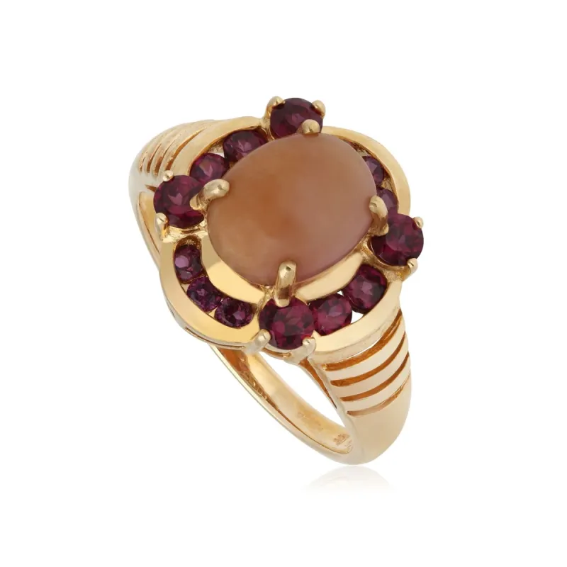 Kosmos Opal & Garnet Cocktail Ring in 9ct Yellow Gold sold by Gemondo Jewellery