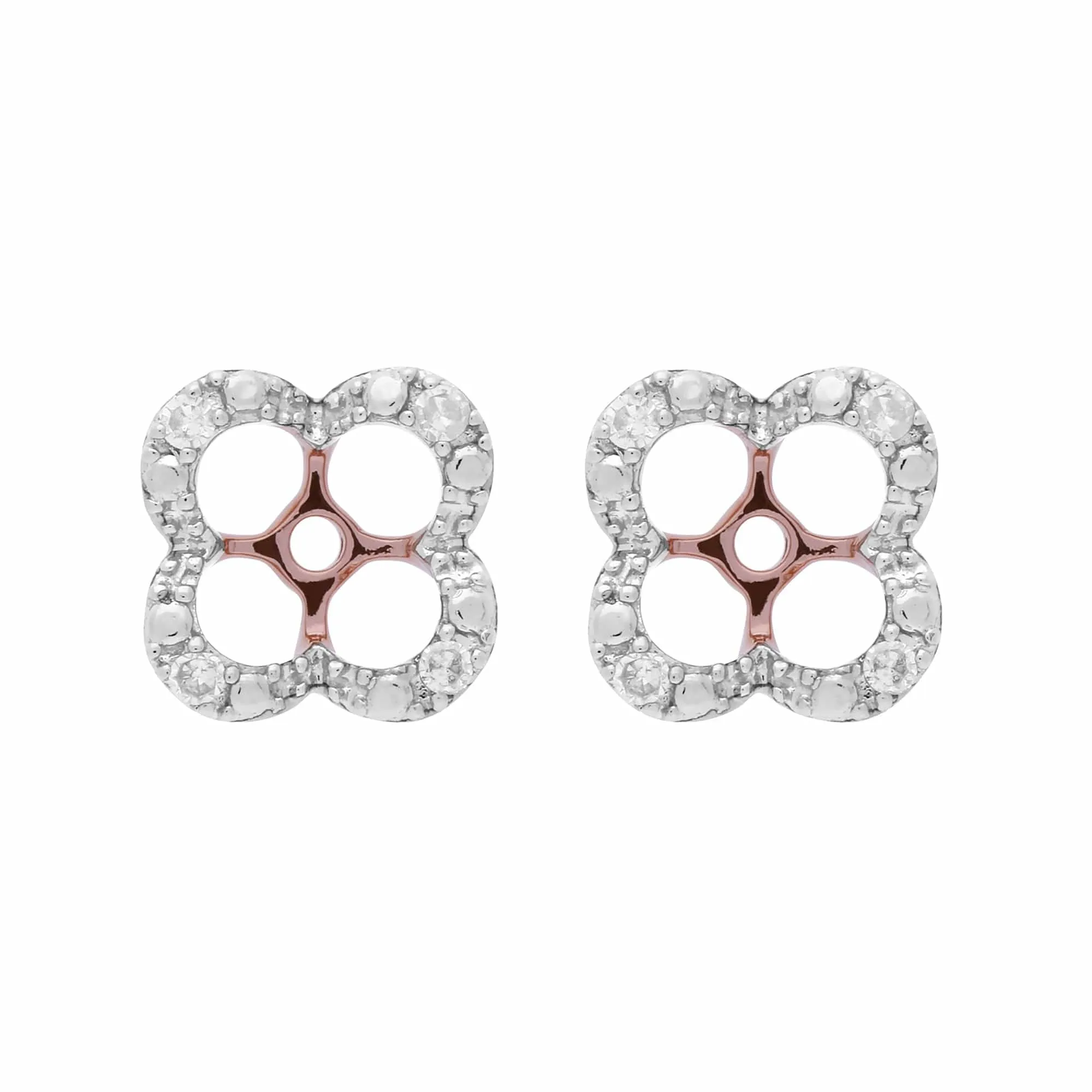 Floral Round Diamond Clover Shape Earrings Jacked in 9ct Rose Gold sold by Gemondo Jewellery
