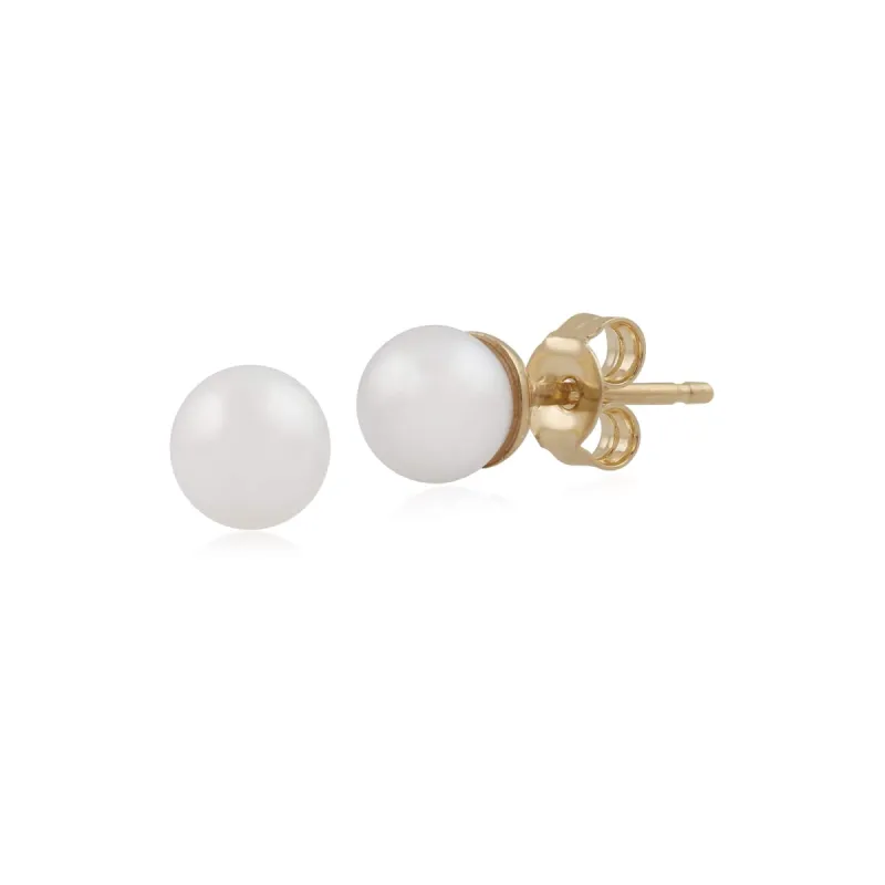 Classic Full Round Freshwater Pearl Stud Earrings in 9ct Yellow Gold 5mm sold by Gemondo Jewellery